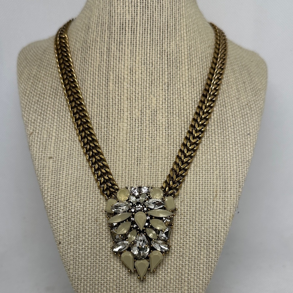 J.Crew Gold Tone Crystal Bib Necklace – 15” with 2” Extender